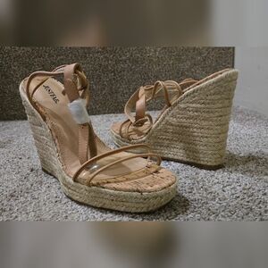 JustFab Nude Strappy Wedge Sandals